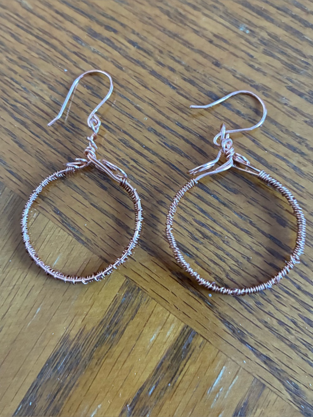 Hand Crafted Copper-Tone Wire-Wrapped Hoop Earrings